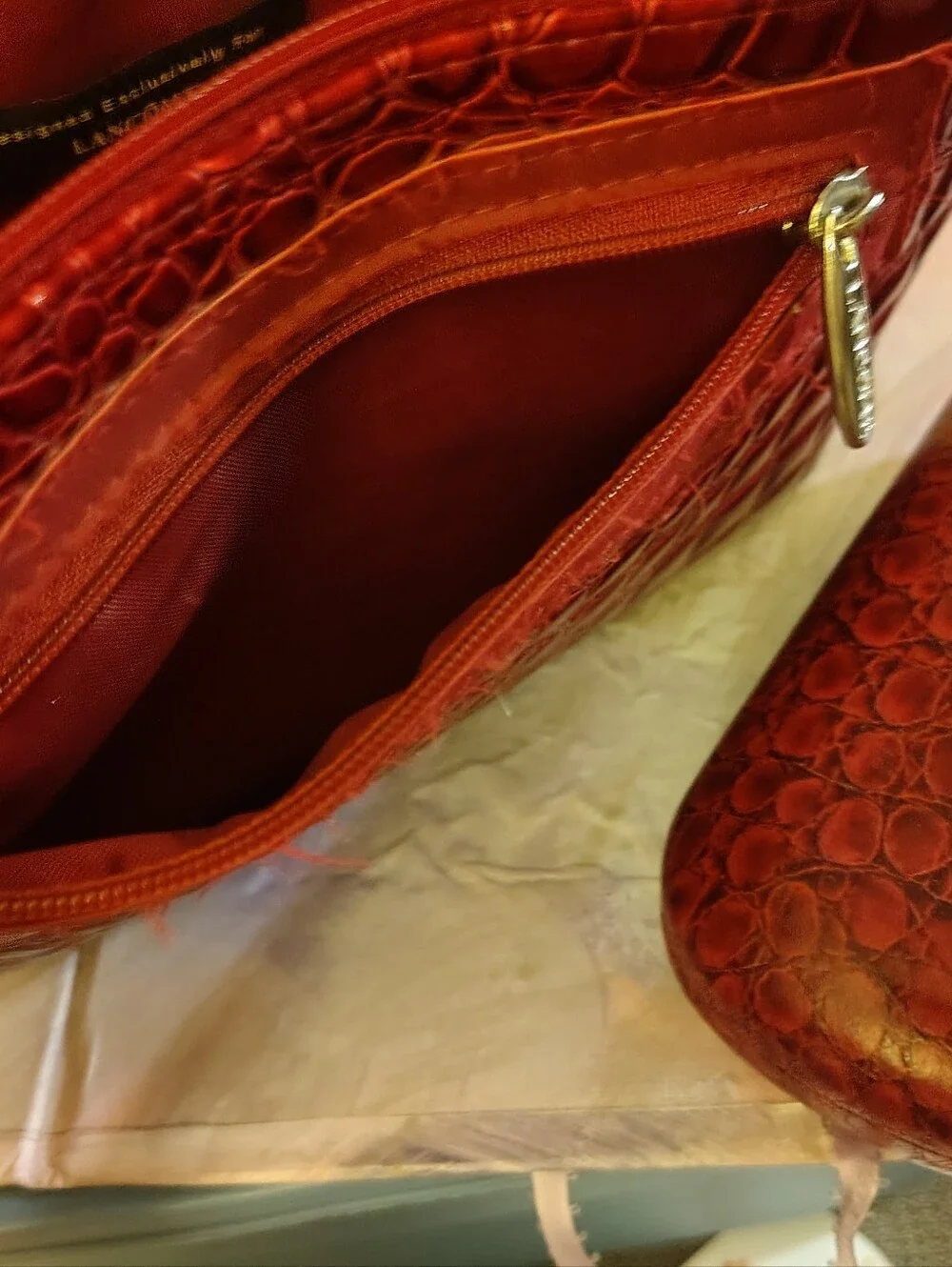 LANCOME BAGS Red Gator Textured Cosmetic Makeup Bag & Coordinating Eyeglass Case